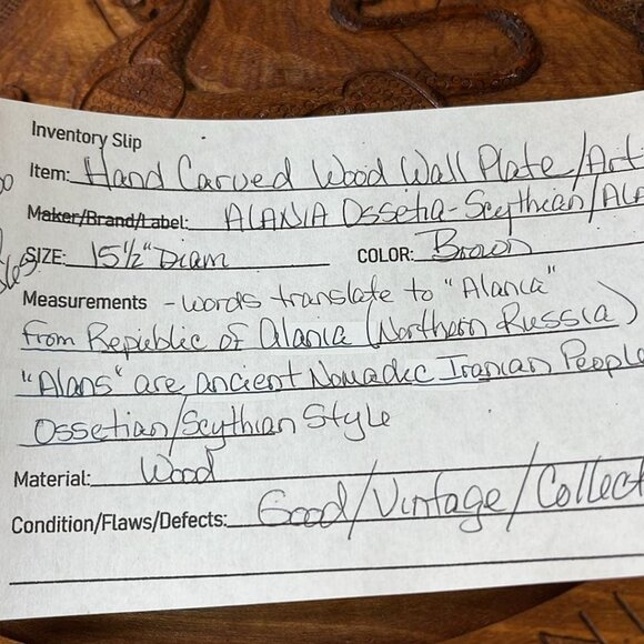 Vintage Carved Wood Alania Ossetia Wall Art Plate Northern Russian Culture - Picture 2 of 6